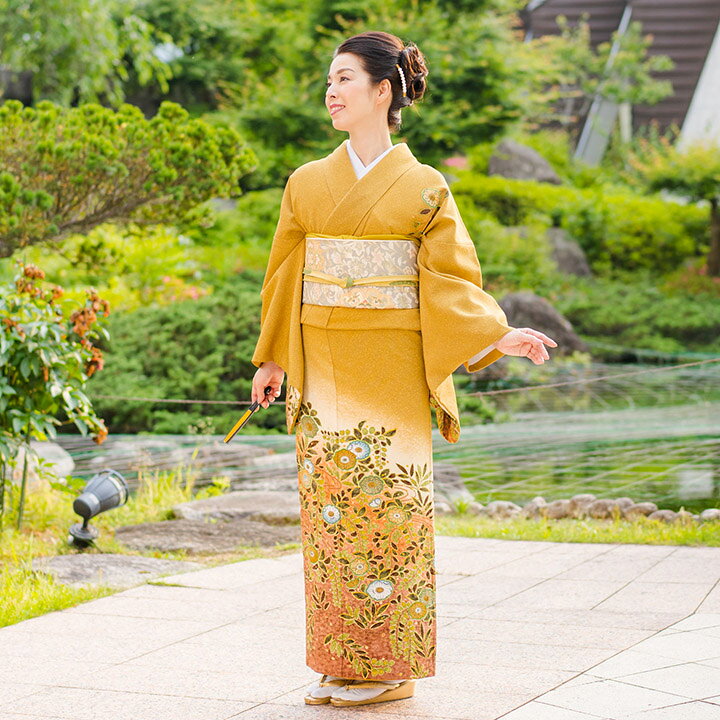 楽天市場】【レンタル】高級正絹 着物 訪問着 留袖 フルセット 芥子色 