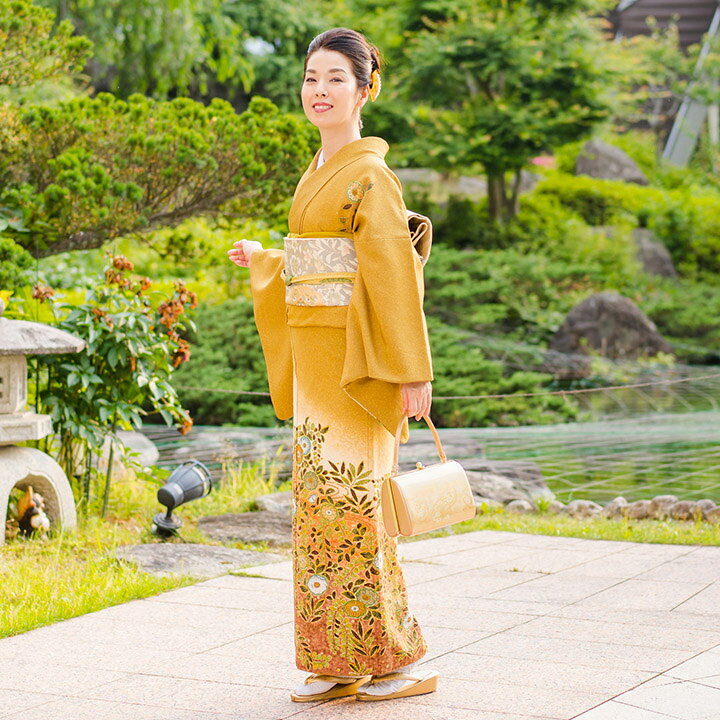 楽天市場】【レンタル】高級正絹 着物 訪問着 フルセット 芥子色 