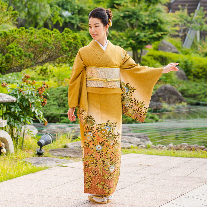 楽天市場】【レンタル】高級正絹 着物 訪問着 フルセット 芥子色  