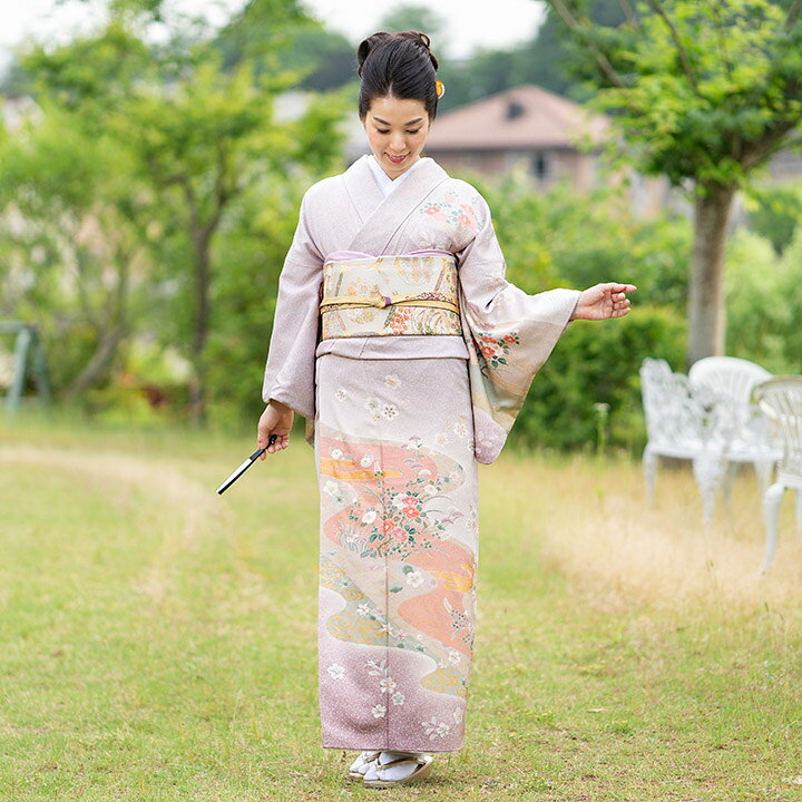 訪問着 フルセット 着物 正絹 金彩加工 四季草花 J2 （楽天市場  