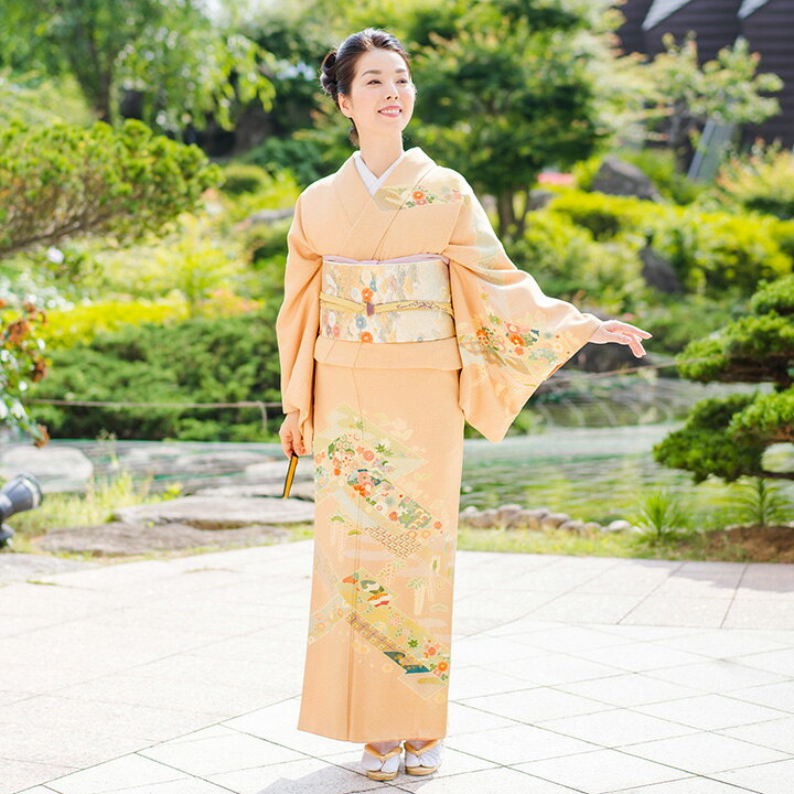 訪問着 沙綾型地紋 枝垂れ桜 段暈し模様 袷 適用身長158cm位 正絹  