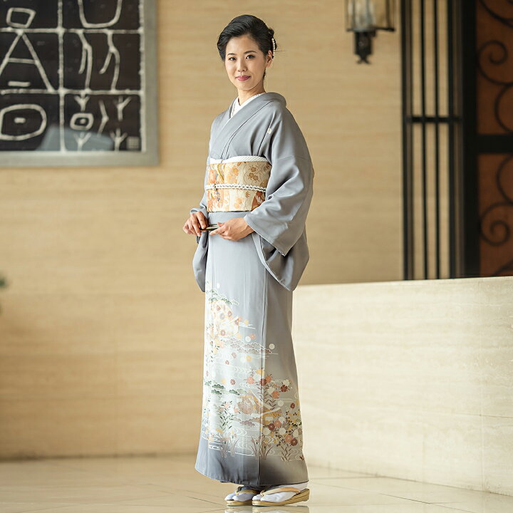 色留袖☆正絹☆黄銅☆着用☆ステージ衣装☆裄66㎝☆中古It-6 