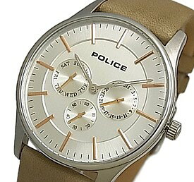 POLICE【ポリス】コーテシー メンズ腕時計 マルチカレンダー シルバー/ピンクゴールド文字盤 ベージュレザーベルト(国内正規品)14701JS-04【送料無料】