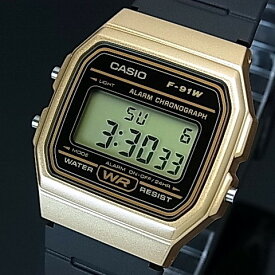 ■メール便配送■CASIO/Standard【カシオ/スタンダード】アラームクロノグラフ メンズ腕時計 ボーイズサイズ 軽量・薄型のデジタル液晶モデル ゴールドケース ブラックラバーベルト 海外モデル【並行輸入品】F-91WM-9A