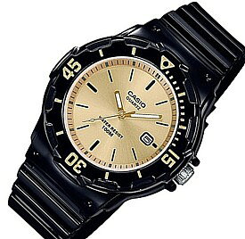 CASIO/Standard【カシオ/スタンダード】アナログクォーツ レディース腕時計 ブラックラバーベルト ゴールド文字盤 海外モデル【並行輸入品】LRW-200H-9E
