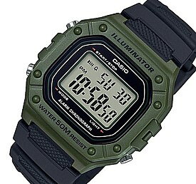 ■メール便配送■CASIO/Standard【カシオ/スタンダード】アラームクロノグラフ メンズ腕時計 デジタルモデル ダークグリーンケース ブラックラバーベルト 海外モデル【並行輸入品】W-218H-3A