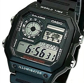 ■メール便配送■CASIO/Standard【カシオ/スタンダード】デジタル 世界地図表示ワールドタイム メンズ腕時計 ブラックラバーベルト 海外モデル【並行輸入品】AE-1200WH-1A