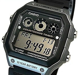 ■メール便配送■CASIO/Standard【カシオ/スタンダード】デジタル カウントダウンタイマー メンズ腕時計 ラバーベルト ブラック/グレー 海外モデル【並行輸入品】AE-1300WH-8A