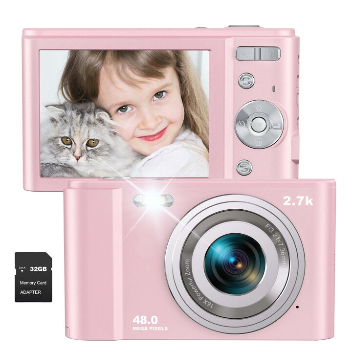 デジタルカメラ デジカメ 4400万画素 2.7K HD1080P録画 手ぶれ補正 