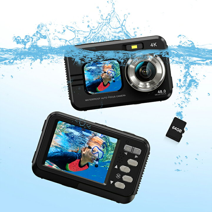 楽天市場】【レビュー特典有】水中カメラ 防水デジカメ 4K IP68 4800万 