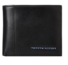 【送料無料】トミーヒルフィガー メンズ 二つ折り 折財布 短財布 小銭入れ コイン 31TL25X023 BLACK NS Tommy Hilfiger ブラック 男女兼用 大容量 メンズ レディース シンプル プレゼント ユニセックス リアルレザー シック 黒 ギフト ブラック メンズ レディース 小物