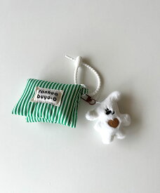 【5％オフクーポン◆18日限定】ストライプミニポーチ付き ドッグモチーフ バッグチャーム バッグアクセサリー じゃらじゃらつけ カラナビ 韓国チャーム 韓国ファッションバッグチャーム コインケース