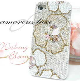 iPhone / スマートフォンケースカバーiPhone5/androidスマホケース◆『Precious logue / Wishing Bloom』◆スマートフォンケースビジューフラワースワロフスキー社クリスタル（ホワイト台）