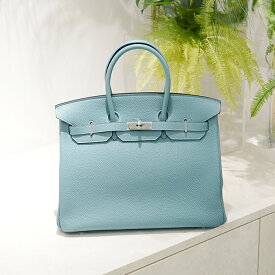 【60回払いまで金利0%】エルメス バーキン 35 トゴ シエル シルバー金具 ブルー ターコイズ 青 水色 HERMES 中古ハンドバッグ バッグ 送料無料