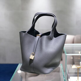 【60回払いまで金利0%】【新品】エルメス ピコタン MM アルドワーズ トリヨンクレマンス アルドワーズ ゴールド金具 グレー HERMESハンドバッグ 送料無料