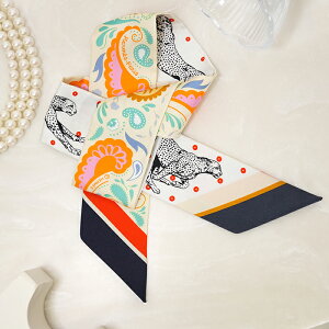 エルメス ツイリー チーター・バンダナ ジョーヌ・スフル / オレンジ / グリーン H064179S 07 HERMES 新品スカーフ ブランド小物 送料無料