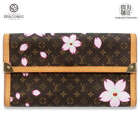 【送料無料】ルイヴィトン LV×TM 村上隆 ポルトトレゾインターナショナル フラップ三つ折り長財布 M92027 モノグラムチェリーブロッサム 2003年 限定 桜 エベヌ レディース LOUISVUITTON Y2K USED【中古】【代引き 無料】【丸正質舗】【質屋】【ブリルトワーゼ】(M212744)
