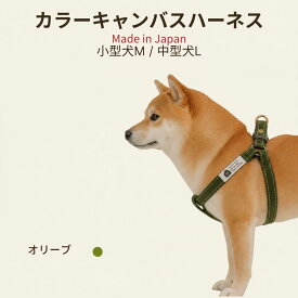 犬ハーネス オリーブ 胴輪 小型犬 中型犬 M L 肌に優しい 天然素材のコットン100％ 倉敷製帆布 柴犬 ダックス フレブル 簡単装着 足入れタイプ 首に優しい 抜けにくい 食い込まない 日本製 手洗い