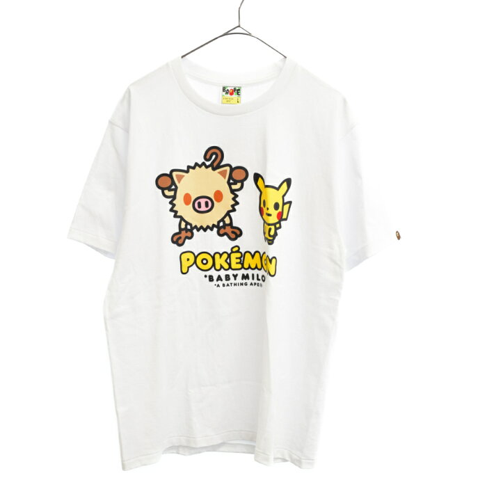 A Bathing Ape アベイシングエイプ X Pokemon Mankey Pikachu Tee ピカチュウandマンキー ポケモン プリントクルーネック半袖tシャツ ホワイト 新古品 中古 程度n カラーホワイト オンライン限定商品 Product Details Japanese Proxy Shopping Service