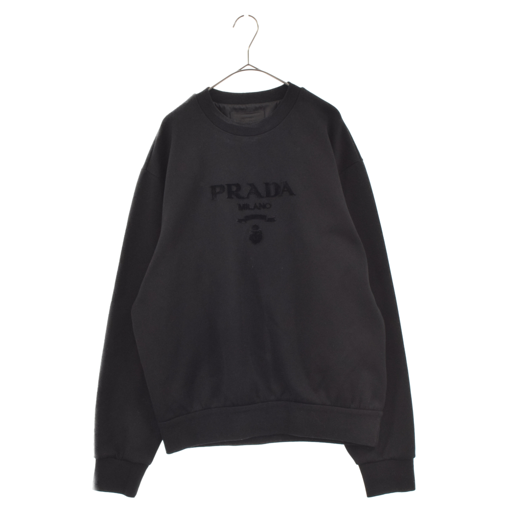 PRADA(プラダ) サイズ:M 22SS Oversized Logo Print Jersey Sweatshirt UJL207 1Z54 オーバーサイズ ロゴパッチワーク クルーネックスウェットトレーナー ブラック