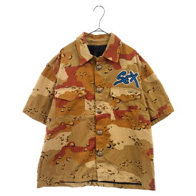 CHROME HEARTS(クロムハーツ) サイズ:L ×Matty Boy Sex Records Short sleeve shirt Camo ×マッティボーイ クロスボールボタン迷彩カモ半袖シャツ ブラウンカモ【中古】【程度A】【カラーブラウン】【取扱店舗新宿】