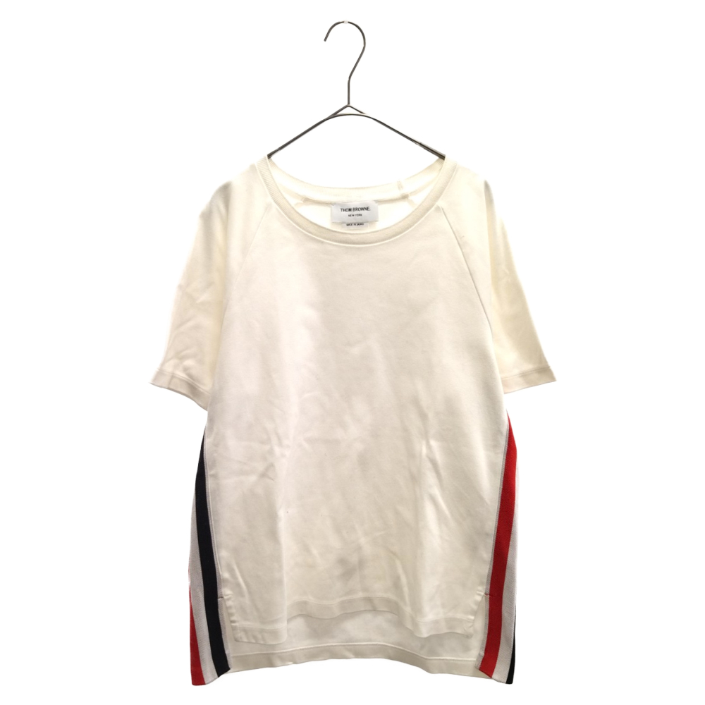 THOM BROWNE(トムブラウン) サイズ:1 ホワイトコットンインターロッキングRWBストライプカットソー MJS114A-06168100 半袖Tシャツ ホワイト