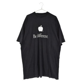 BALENCIAGA(バレンシアガ) サイズ:2 22AW Be different刺繍Tシャツ ビーディファレント半袖Tシャツ ダメージ ヴィンテージ加工 アップル ロゴ刺繍 712398 TNVB3 ブラック【中古】【程度A】【カラーブラック】【取扱店舗BRING心斎橋店】