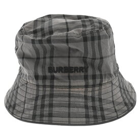 BURBERRY(バーバリー) サイズ:L ×POP TRADING COMPANY CRUSHER HAT ポップトレーディングカンパニー ノヴァチェック総柄バケットハット 8057102 グレー【中古】【程度A】【カラーグレー】【取扱店舗名古屋】