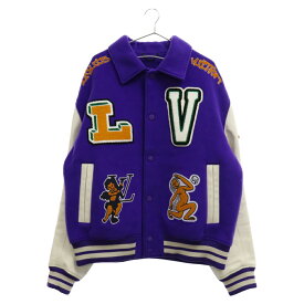 LOUIS VUITTON(ルイヴィトン) サイズ:56 22AW Multi Pached Mix Leather Varsity Blouson マルチパッチミックスレザーバーシティブルゾン ジャケット パープル 1AAHH5 RM222 MJY HNL90E【中古】【程度A】【カラーパープル】【取扱店舗原宿】