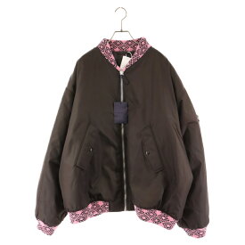 PRADA(プラダ) サイズ:M 21AW Re Nylon Knit Bomber Jacket リナイロン ニット フライトボンバージャケット ブラウン/ピンク SGB895 S212 1WQ8【中古】【程度A】【カラーブラウン】【取扱店舗BRING札幌店】