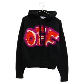 OFF-WHITE(オフホワイト) サイズ:38 20AW ロゴ インターシャ ウール ニット フーディ 長袖 パーカー ブラック OWHE046F20KNI001【中古】【程度B】【カラーブラック】【取扱店舗BRING渋谷ANNEX店】