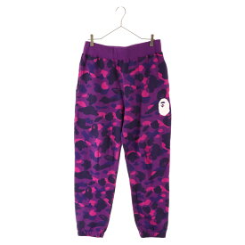 A BATHING APE(アベイシングエイプ) サイズ:M CAMO WIDE SWEATPANT カモフラージュ ロゴプリント ジョガー スウェットパンツ 001PTJ301011M パープル【中古】【程度B】【カラーパープル】【取扱店舗渋谷】