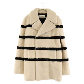 SAINT LAURENT PARIS(サンローランパリ) サイズ:50 Border Mouton Coat ボーダームートンコート ホワイト/ブラック 572854 Y7SJ2【新古品/中古】【程度S】【カラーホワイト】【オンライン限定商品】