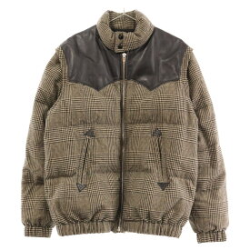 CELINE(セリーヌ) サイズ:S 19AW HOUNDSTOOTH DOWN JACKET 千鳥柄レザー切り替えダウンジャケット アウター ブラック/ベージュ 2W067985F【中古】【程度A】【カラーブラック】【オンライン限定商品】