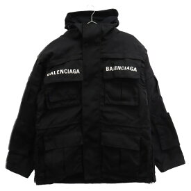 BALENCIAGA(バレンシアガ) サイズ:L 23SS Technical Fabric Oversized Parka ALL IN ロゴプリント ドッキングナイロン パーカー ジャケット ブラック 746450【中古】【程度A】【カラーブラック】【取扱店舗原宿】