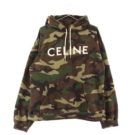 CELINE(セリーヌ) サイズ:XL カモフラ クラシックロゴ ルーズプルオーバー 2Y321885M パーカー フーディー グリーンカモ【中古】【程度B】【カラーグリーン】【取扱店舗新宿】