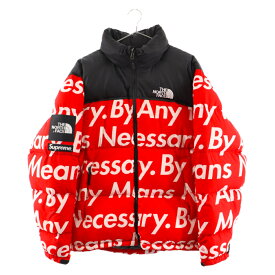 SUPREME(シュプリーム) サイズ:L 15AW×THE NORTH FACE ノースフェイス 15AW Nuptse Jacket By Any Means 総柄プリントヌプシダウンジャケット レッド NF00CXK3【中古】【程度B】【カラーレッド】【オンライン限定商品】