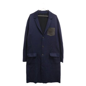 Berluti(ベルルッティ) サイズ:S Leather Patch Cashmere Wool Chester Coat レザーパッチ カシミア混ウールチェスターコート ネイビー【中古】【程度A】【カラーネイビー】【オンライン限定商品】