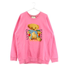 GUCCI(グッチ) サイズ:M 18SS Teddy Bear Crewneck Sweat Shirt テディベア クルーネックスウェットトレーナー ピンク 489677【中古】【程度B】【カラーピンク】【取扱店舗BRING札幌店】