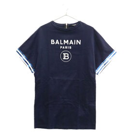 BALMAIN(バルマン) サイズ:16A バックジップ スパンコール袖デザイン 半袖ワンピース レディース【中古】【程度A】【カラーネイビー】【取扱店舗BRING THRIFT CLOSET】