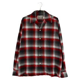 WACKO MARIA(ワコマリア) サイズ:M CALIFORNIA CHECK OPEN COLLAR SHIRT オンブレチェック オープンカラーシャツ 長袖シャツ レッド【中古】【程度A】【カラーレッド】【取扱店舗BRING梅田茶屋町店】