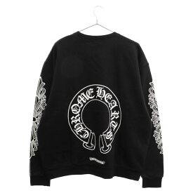 CHROME HEARTS(クロムハーツ) サイズ:M Horseshoe Crewneck Sweatshirt アームフローラル バックホースシュー クルーネックスウェットトレーナー ブラック ※国内ギャランティ有【中古】【程度A】【カラーブラック】【取扱店舗渋谷】