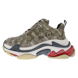 BALENCIAGA(バレンシアガ) サイズ:36 21AW×GUCCI WMNS The Hacker Project Triple S グッチ ウィメンズ GGスプリーム トリプルS ローカット ダット スニーカー ベージュ 677192【中古】【程度A】【カラーベージュ】【取扱店舗BRING京都河原町店】