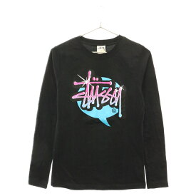 STUSSY(ステューシー) サイズ:M 90s OLD 吹き出しロゴ プリントデザイン 長袖クルーネックTシャツ ブラック レディース【中古】【程度B】【カラーブラック】【取扱店舗BRING THRIFT CLOSET】