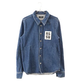 RAF SIMONS(ラフシモンズ) サイズ:XS DENIM SHIRT RSレザーパッチ デニム長袖シャツ インディゴ【中古】【程度B】【カラーブルー】【取扱店舗BRING仙台店】