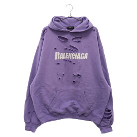 BALENCIAGA(バレンシアガ) サイズ:S 21SS Caps Destroyed Hoodie キャップス デストロイド フーディ プルオーバースウェットパーカー ダメージ加工 パープル 659403 TKVB6【中古】【程度B】【カラーパープル】【取扱店舗BRING渋谷ANNEX店】