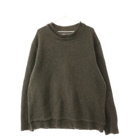 Martin Margiela(マルタンマルジェラ) サイズ:XL 21AW ELBOW-PATCH WOOL SWEATER エルボーパッチ ダメージ ニット セーター オリーブ S50GP0243 S17785【中古】【程度A】【カラーグリーン】【取扱店舗BRING仙台店】