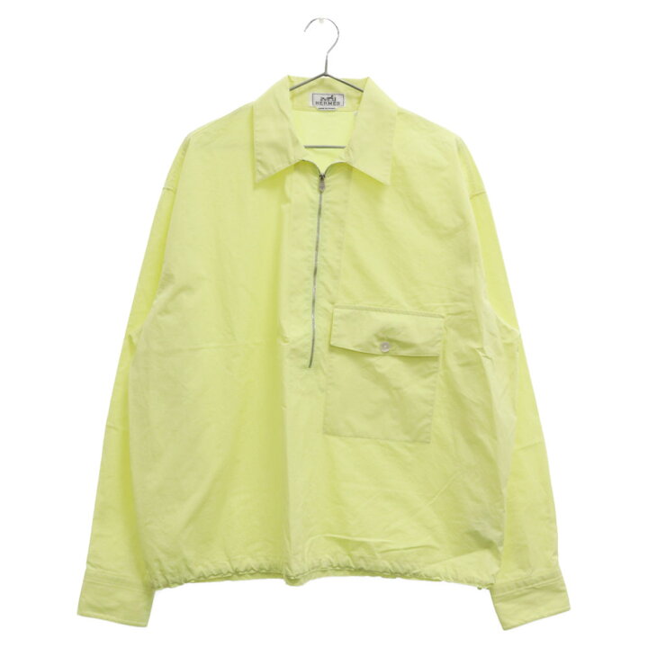 エルメス46サイズドローストリング ネック 長袖 シャツ イエロー 