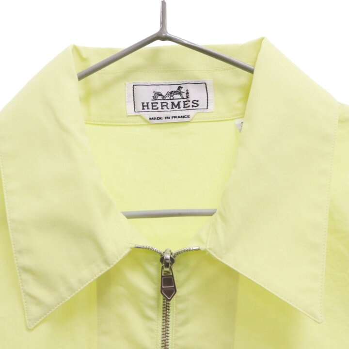 エルメス46サイズドローストリング ネック 長袖 シャツ イエロー 