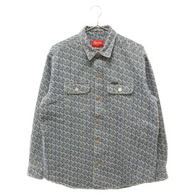 SUPREME(シュプリーム) サイズ:S 21AW Monogram Denim Shirt モノグラムデニムシャツ Sロゴ総柄長袖シャツ インディゴ【中古】【程度B】【カラーブルー】【取扱店舗渋谷】